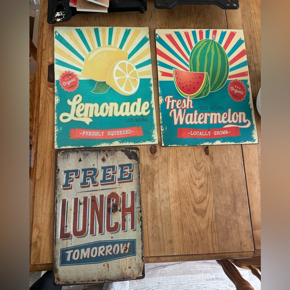 Vintage-Inspired Lemonade & Fresh Watermelon Wall Art - Teal and Yellow